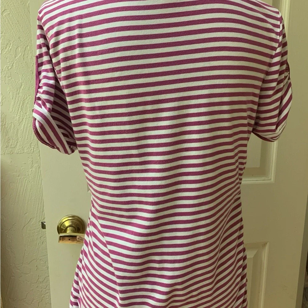 Michael Kors Purple and White Striped Short Sleeve Tee